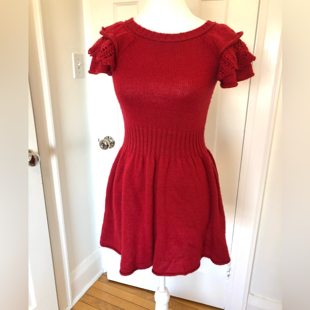 Carolina K Cherry Red Alpaca Wool Sweater Dress XS